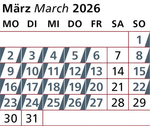U76 Kalender März
