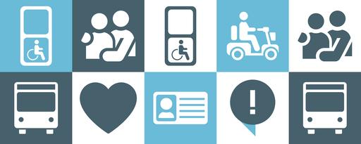 Grafik mit verschiedenen Icons zum Thema eingeschränkte Mobilität, Grundfarbe blau