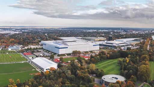 Luftbild der Messe Düsseldorf.